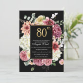 エレガントな誕生日祝い 花の輝き 80歳 招待状 (スタンド正面)