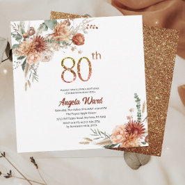 エレガントな誕生日  お祝い 花柄 テラコッタ グ 招待状