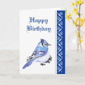 エレガントな誕生日、アオカケスの鳥の自然の野性生物 カード (黄色い花)
