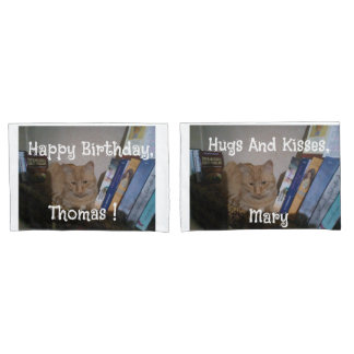 エレガントな誕生日 フロント・バックの本 猫 写真 枕カバー