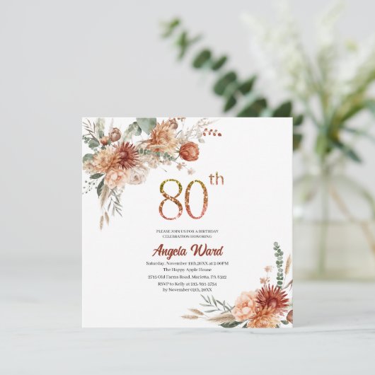 エレガントな誕生日 花のテラコッタグロ 招待状 (スタンド正面)