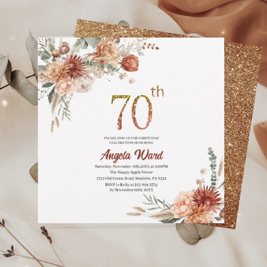 エレガントな誕生日  花のテラコッタグロ 招待状