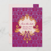 エレガントな象の保存日付の紫色または金ゴールドカード 案内ポストカード (正面/裏面)