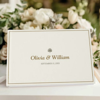 エレガントな象牙色と金のパームモチーフの結婚式 ゲストブック