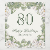 エレガントな象牙色の花の80歳の誕生日ワインラベル ワインラベル (シングルラベル)