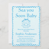 エレガントな貝殻の「Sea You Soon Baby Shower」 招待状 (正面)
