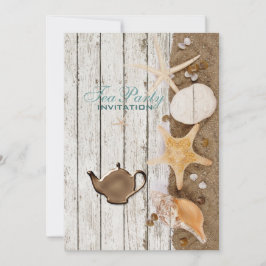 エレガントな貝殻 ビーチ ブライダルシャワー ティーパーティー 招待状