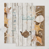 エレガントな貝殻 ビーチ ブライダルシャワー ティーパーティー 招待状 (正面/裏面)