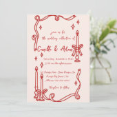 エレガントな赤いろうそく 手描きの結婚式の招待状 招待状 (スタンド正面)