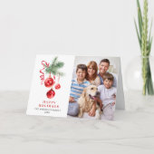 エレガントな赤いオーナメントのクリスマスグリーティング２枚セット シーズンカード (正面)