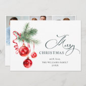 エレガントな赤いオーナメントのクリスマスグリーティング3枚の写真 シーズンカード (正面/裏面)