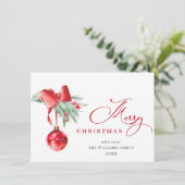 エレガントな赤いオーナメントのクリスマスグリーティング シーズンカード (スタンド正面)