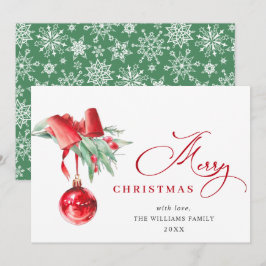 エレガントな赤いオーナメントのクリスマスグリーティング シーズンカード