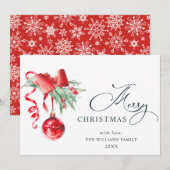 エレガントな赤いオーナメントのクリスマスグリーティング シーズンカード (正面/裏面)