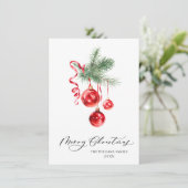 エレガントな赤いオーナメントのクリスマスグリーティング シーズンカード (スタンド正面)