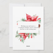 エレガントな赤いオーナメントのクリスマスグリーティング シーズンカード (裏面)