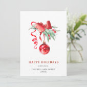 エレガントな赤いオーナメントのクリスマスグリーティング シーズンカード (スタンド正面)