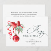 エレガントな赤いオーナメント クリスマス おめでとう (正面/裏面)