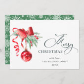 エレガントな赤いオーナメント　メリークリスマスの挨 シーズンカード (正面/裏面)