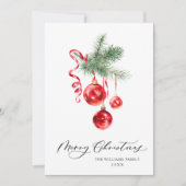 エレガントな赤いオーナメント 楽しいクリスマスの挨 シーズンカード (正面)