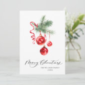 エレガントな赤いオーナメント 楽しいクリスマスの挨 シーズンカード (スタンド正面)
