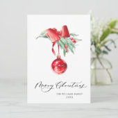 エレガントな赤いオーナメント　楽しいクリスマスの挨 シーズンカード (スタンド正面)
