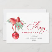 エレガントな赤いオーナメント　楽しいクリスマスの挨 シーズンカード (正面)