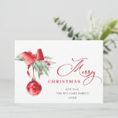 エレガントな赤いオーナメント　楽しいクリスマスの挨 シーズンカード (スタンド正面)