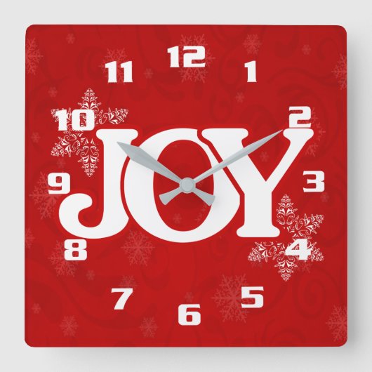 エレガントな赤いクリスマスに輝くWhite JOY スクエア壁時計 (正面)