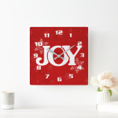エレガントな赤いクリスマスに輝くWhite JOY スクエア壁時計 (ホーム)