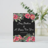 エレガントな赤いクリスマスの花 黒い背景 シーズンポストカード (スタンド正面)