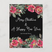 エレガントな赤いクリスマスの花 黒い背景 シーズンポストカード (正面)