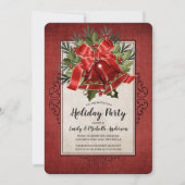エレガントな赤いクリスマスの鐘のホリデーパーティー 招待状 (正面)