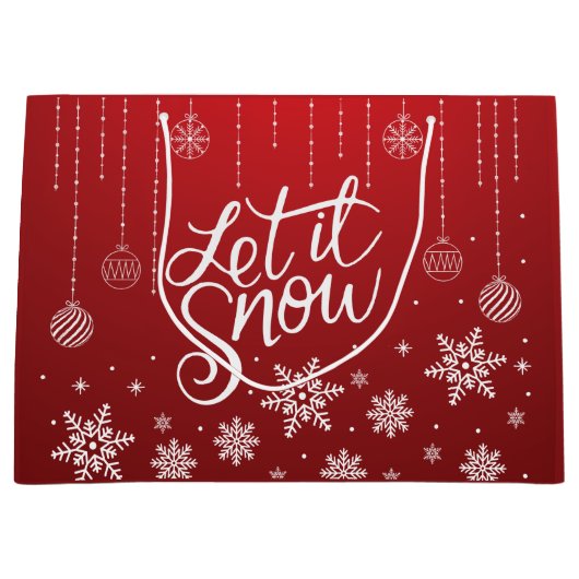 エレガントな赤いクリスマスの雪の結晶 ラージペーパーバッグ (正面)