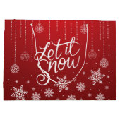 エレガントな赤いクリスマスの雪の結晶 ラージペーパーバッグ (裏面)