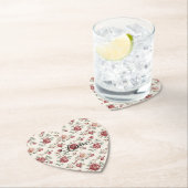 エレガントな赤いクリームの花柄 ペーパーコースター (インサイチュ)