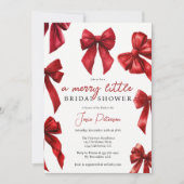 エレガントな赤いコケッタのボウが付いたクリスマス ウィンター ブライダル 招待状 (正面)