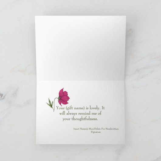 エレガントな赤いコスモスの花のブライダルシャワーのお礼 サンキューカード (内部)