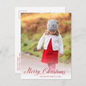 エレガントな赤いスクリプトの写真 現代のクリスマス シーズンポストカード (正面/裏面)