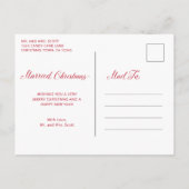 エレガントな赤いスクリプトの写真 現代の新婚夫婦のためのクリスマス シーズンポストカード (裏面)