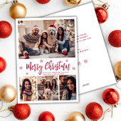 エレガントな赤いスクリプトの雪の結晶4枚の写真のクリスマスカード シーズンカード