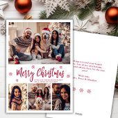 エレガントな赤いスクリプトの雪の結晶4枚の写真のクリスマスカード シーズンカード