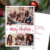 エレガントな赤いスクリプトの雪の結晶4枚の写真のクリスマスカード シーズンカード