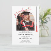 エレガントな赤いスクリプト写真 卒業式招待状 招待状 (スタンド正面)