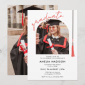 エレガントな赤いスクリプト写真 卒業式招待状 招待状 (正面/裏面)