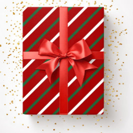 エレガントな赤いストライプ模様のクリスマス ラッピングペーパー