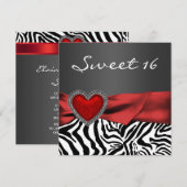 エレガントな赤いゼブラのスイート16パーティー 招待状 (正面/裏面)