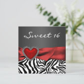 エレガントな赤いゼブラのスイート16パーティー 招待状 (スタンド正面)