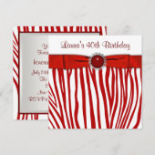 エレガントな赤いゼブラの誕生日パーティー 招待状 (正面/裏面)