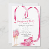 エレガントな赤いハートのシャンパングラス 招待状 (正面)